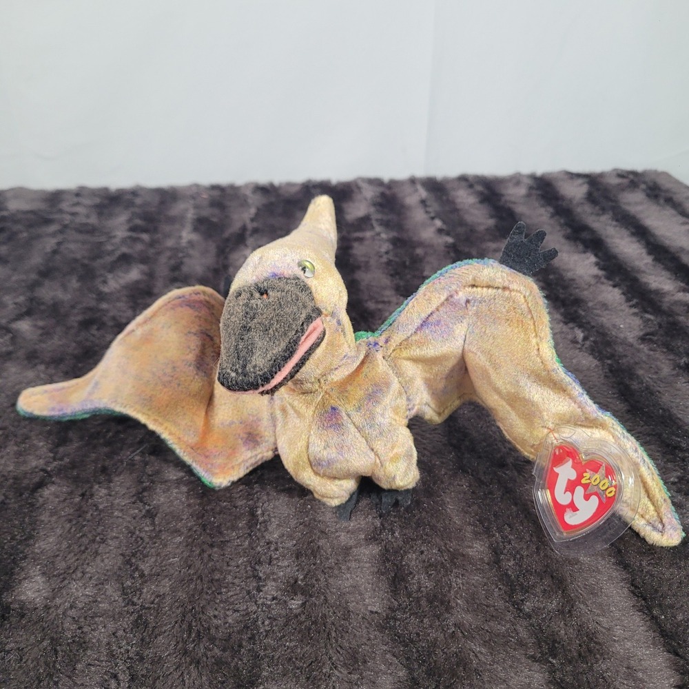 Ty Beanie Babies Swoop the Pterodactyl Dinosaur Plush 2000 Iridescent Gold Green